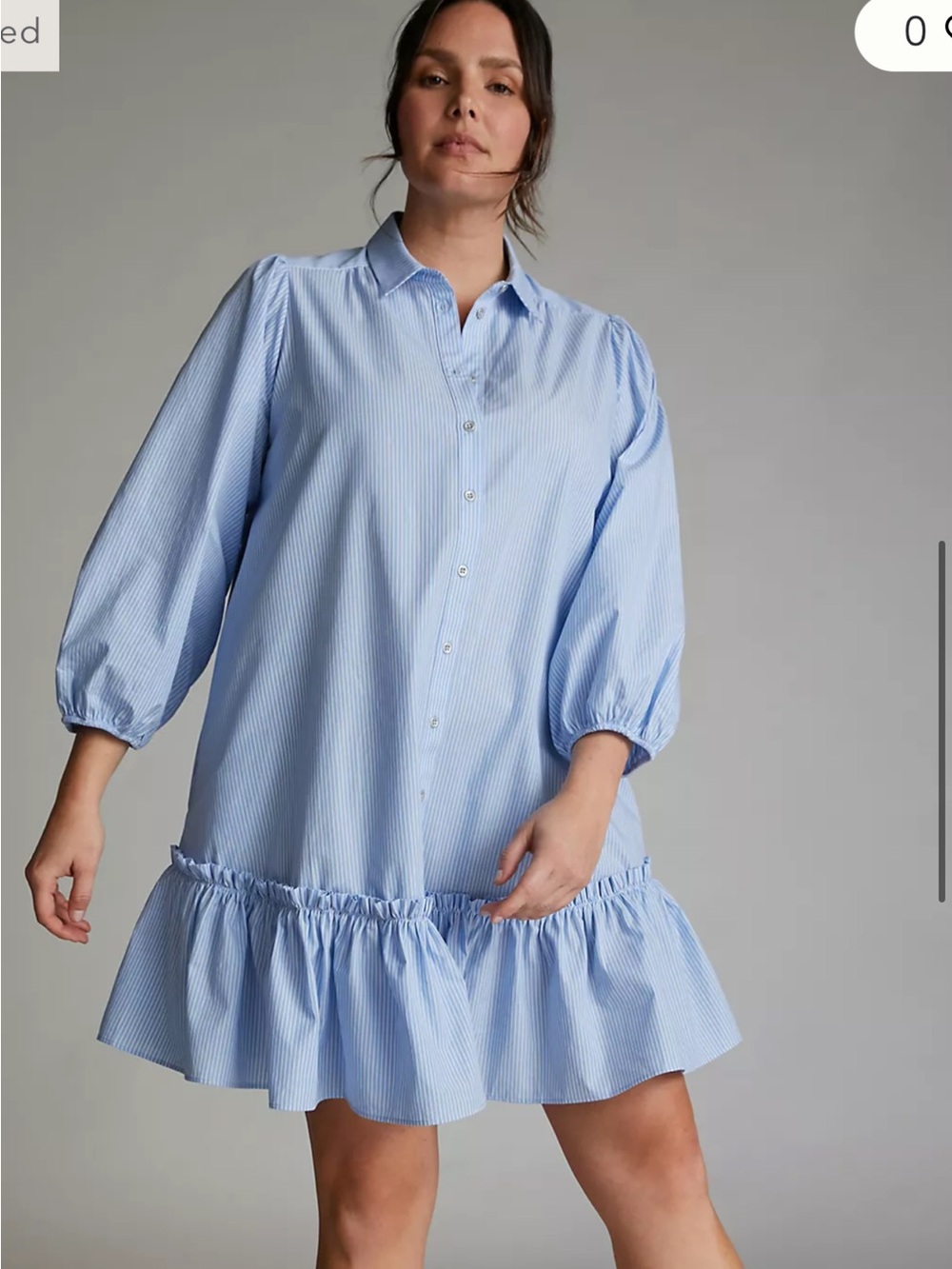 Anthropologie Sky Blue Striped Ruffle-Hem Midi Shirt Dress - Picture 5 of 10